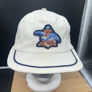 Vintage Anheuser Busch Hat Cap Snap Back Trucker Patch Mesh White Black Mens 80s